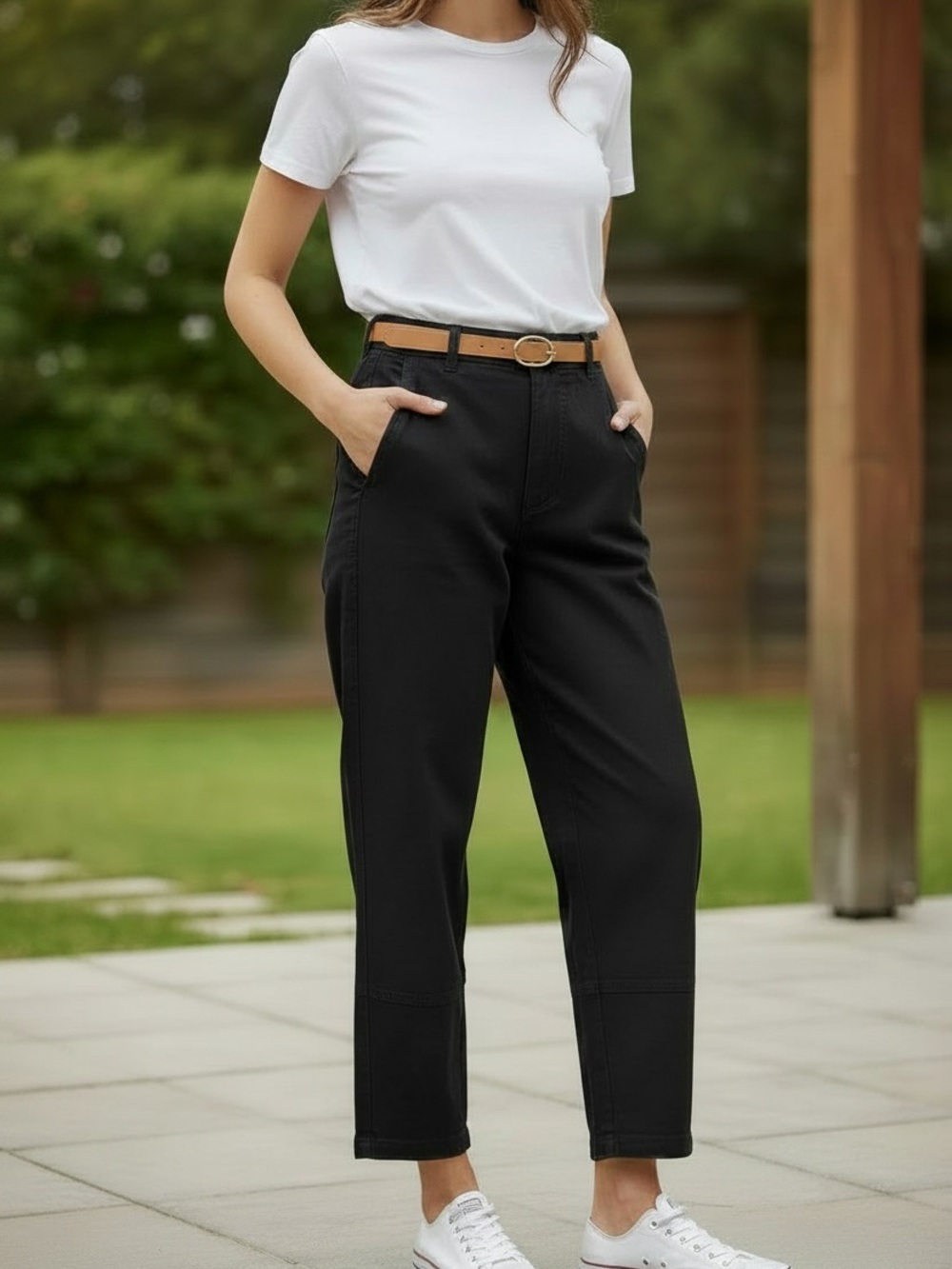 Quince Black Cropped preppy Straight-Leg jeans. Organic cotton (97%)